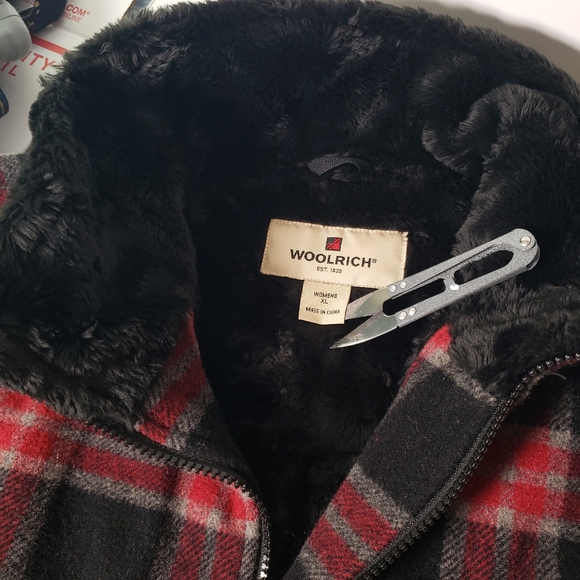 Vintage Woolrich Plaid Vest Buffalo Check Wool Blnd Faux Fur Gorp Outdoor Camp - Picture 3 of 12